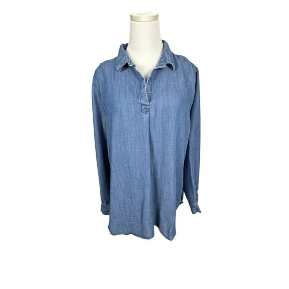 Banana Republic Shirt Womens XL Chambray Boyfriend Fit Button Back Pullover Blue - Picture 1 of 13